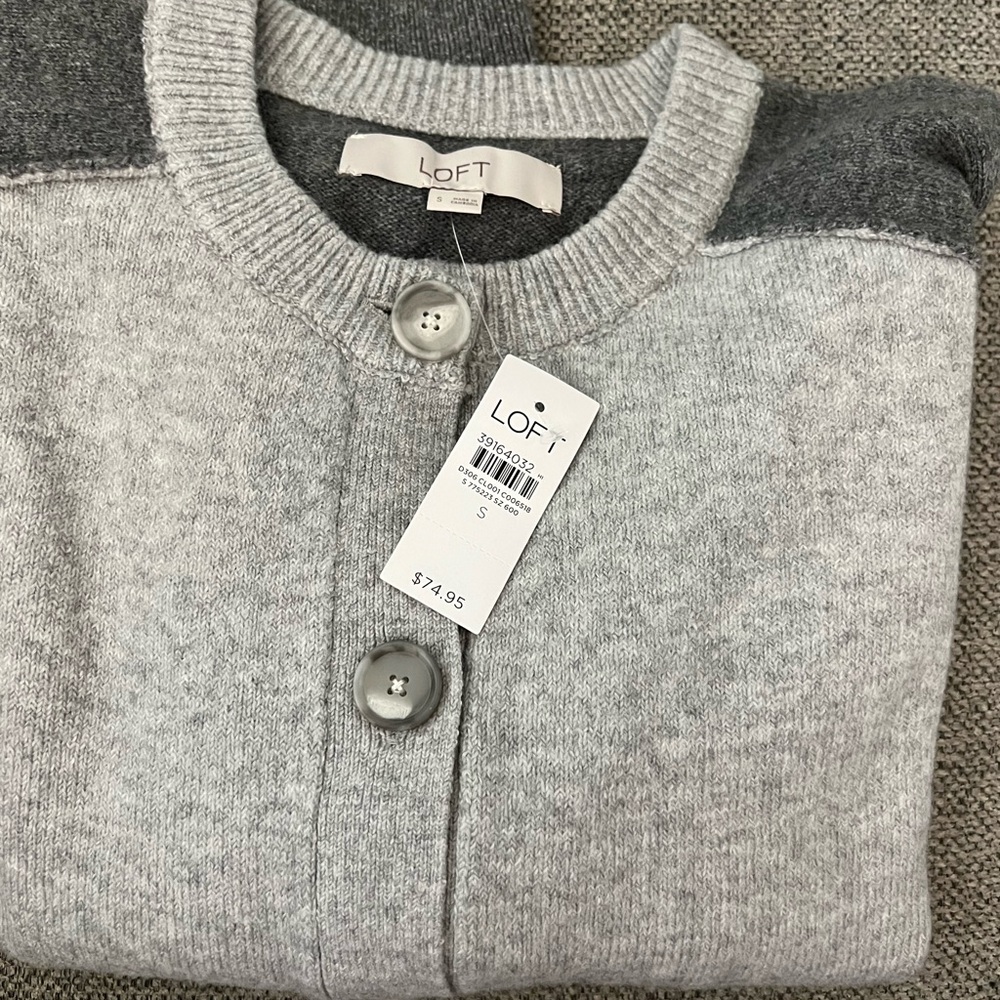 LOFT Heather Gray Knit button down sweater brand new with tags.